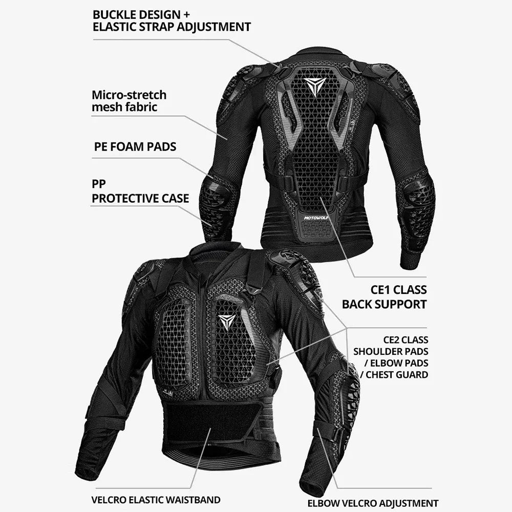 Motowolf Motorcycle Jacket Men Moto Body Armor MX Armor Motocross Racing Jacket CE Approval Motorbike Moto Protection Gears