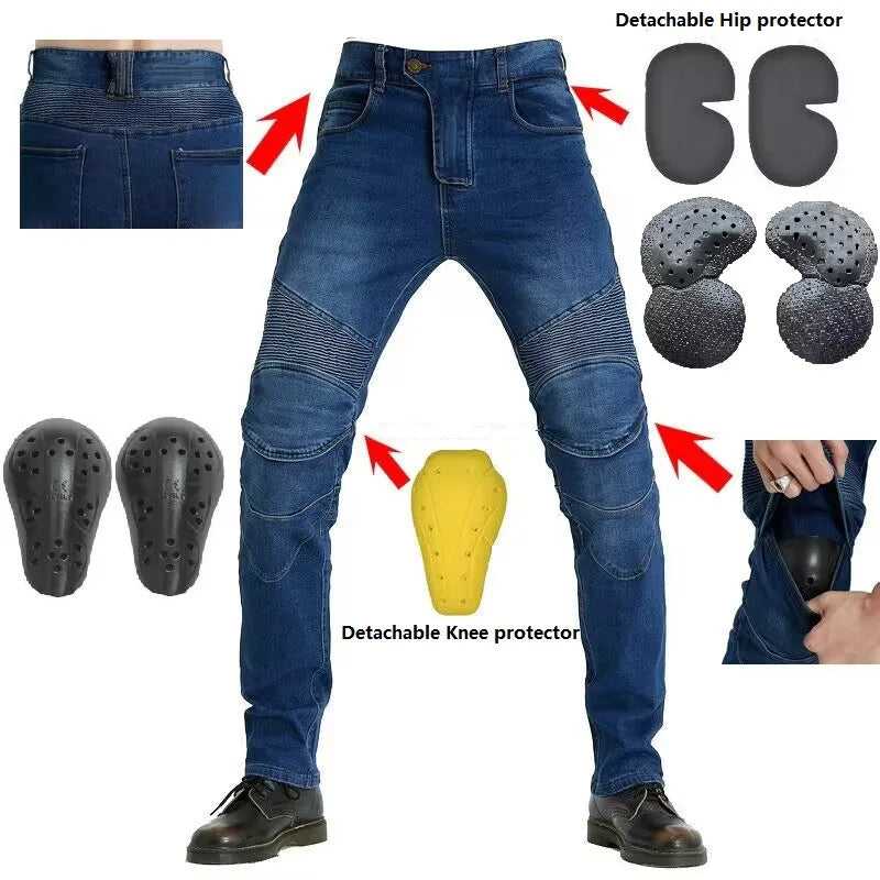 Embroidered Motorcycle Protective Jeans