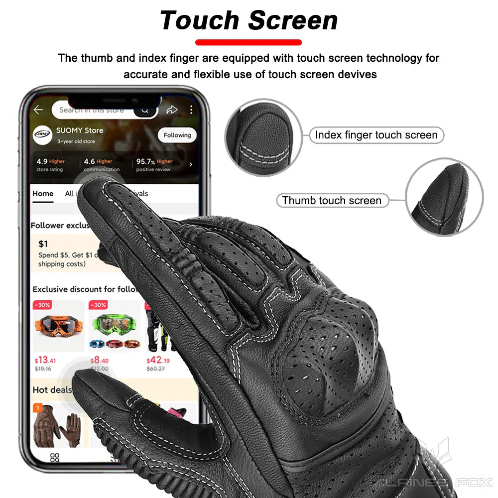 Perforated Leather Motorcycle Gloves