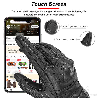 Perforated Leather Motorcycle Gloves