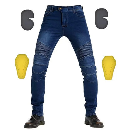 Embroidered Motorcycle Protective Jeans