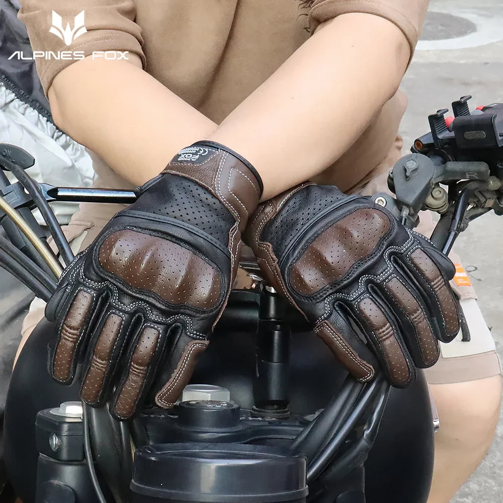 Perforated Leather Motorcycle Gloves